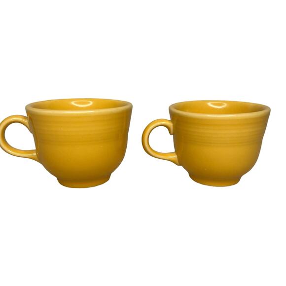 Fiestaware Pair Sunflower Yellow Tea Cups Homer Laughlin Fiesta Ceramic 7 3/4 Oz - Picture 1 of 9
